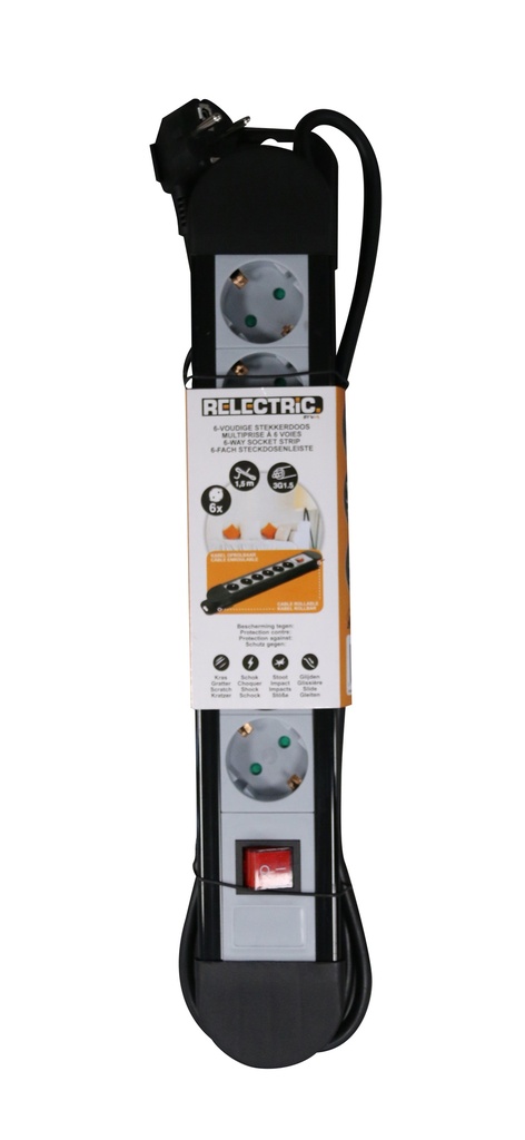 Relectric stekkerdoos 1,5 mtr 6-voudig 3x1,5mm