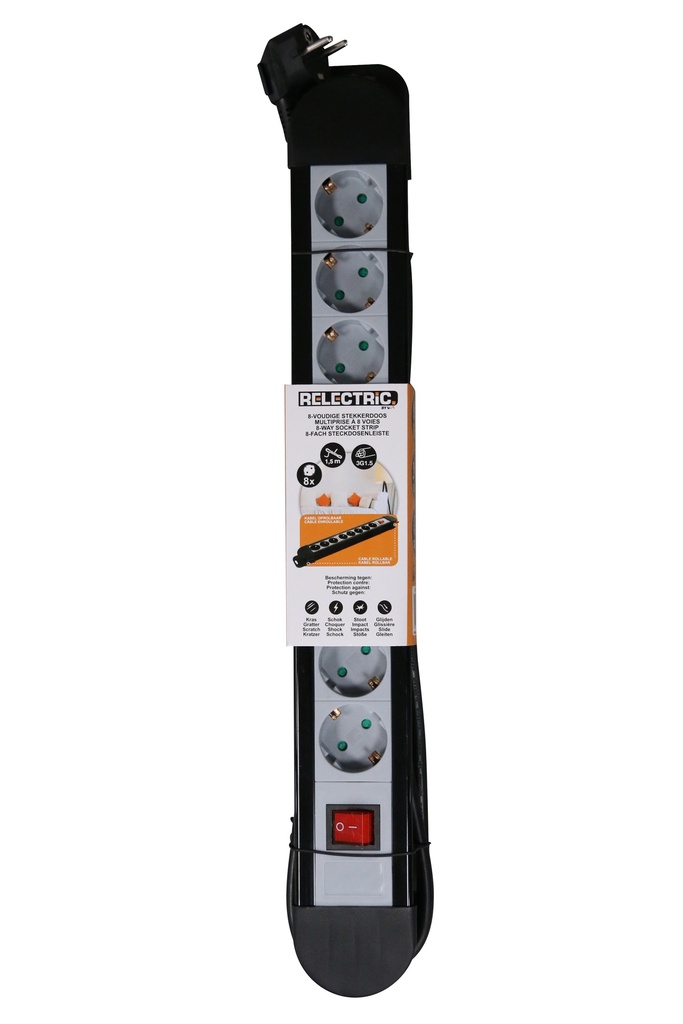 Relectric stekkerdoos 1,5 mtr 8-voudig 3x1,5mm