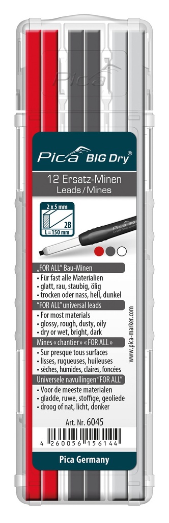 Pica 6045 BIG Dry Navulling grafiet, wit & rood